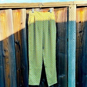 Patterned Green and Yellow Ankle Pants S